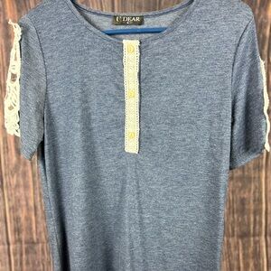 Blue Short Sleeve Top with Lace Details